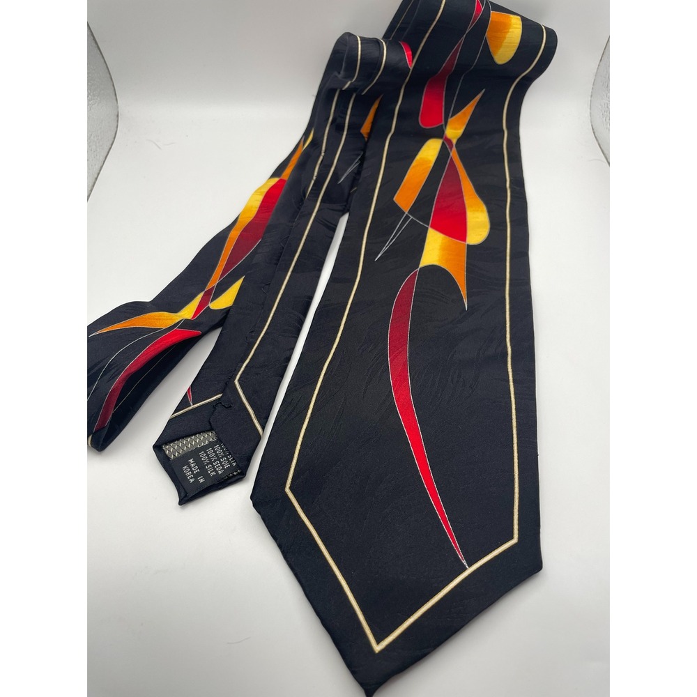 Valerio Garati Mens Silk Tie Black Red Orange Abstract Geometric Handmade Korea